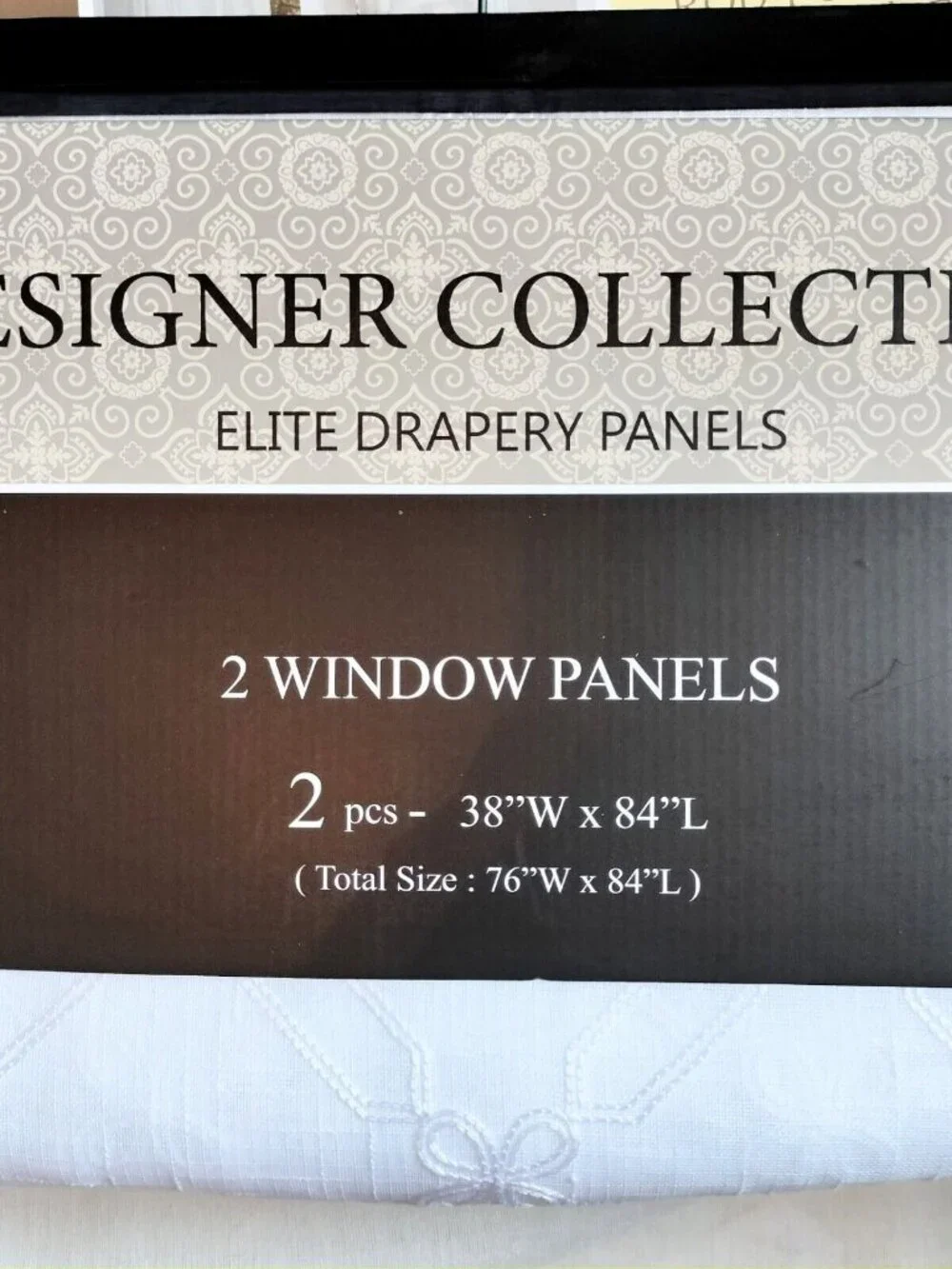 Designer Collection 2 Pk Elite Curtain Panels White Embroidered 38x84 Ea Sheer